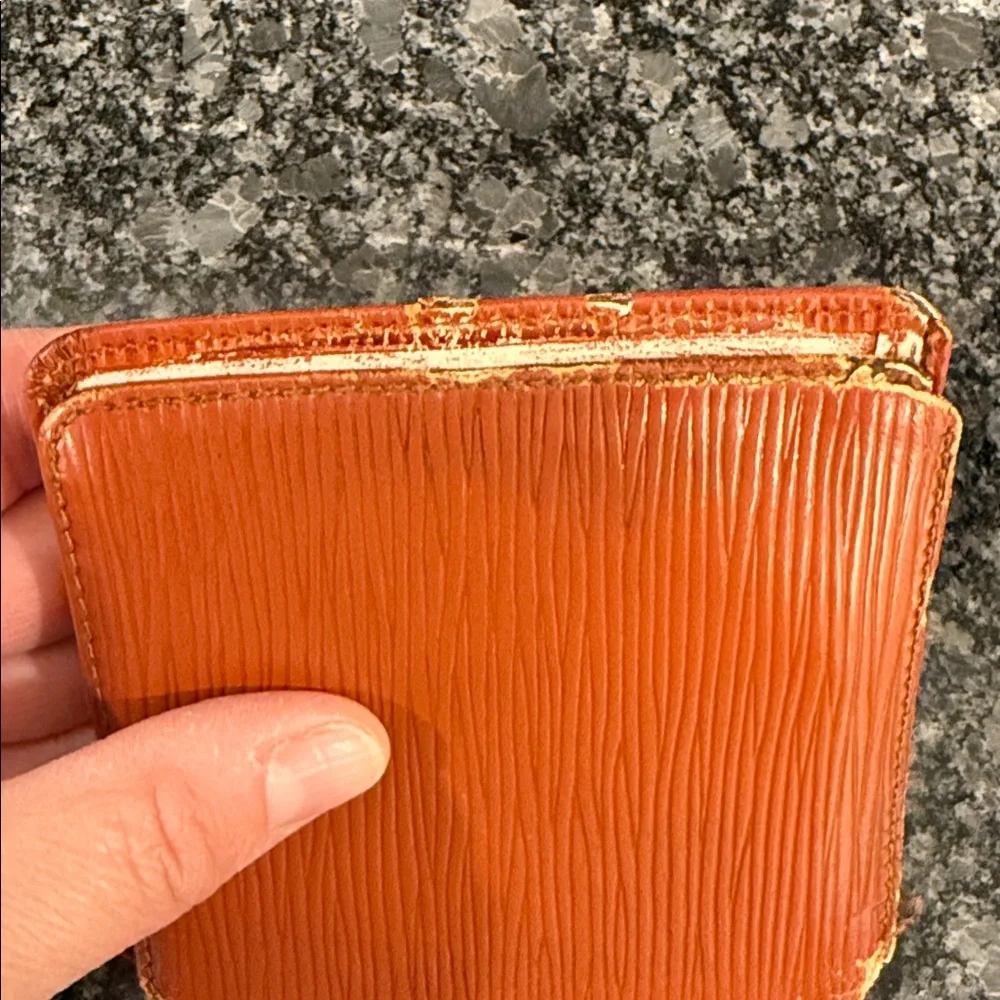 Louis Vuitton textured Orange Epi Leather Bifold project rehab wallet COA